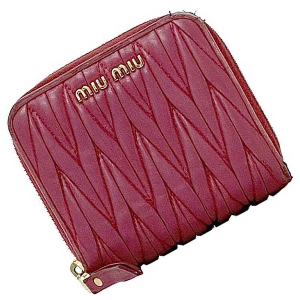 Miu Miu Bifold Wallet Matelasse Compact Leather Zipper Snap Accessory Pink